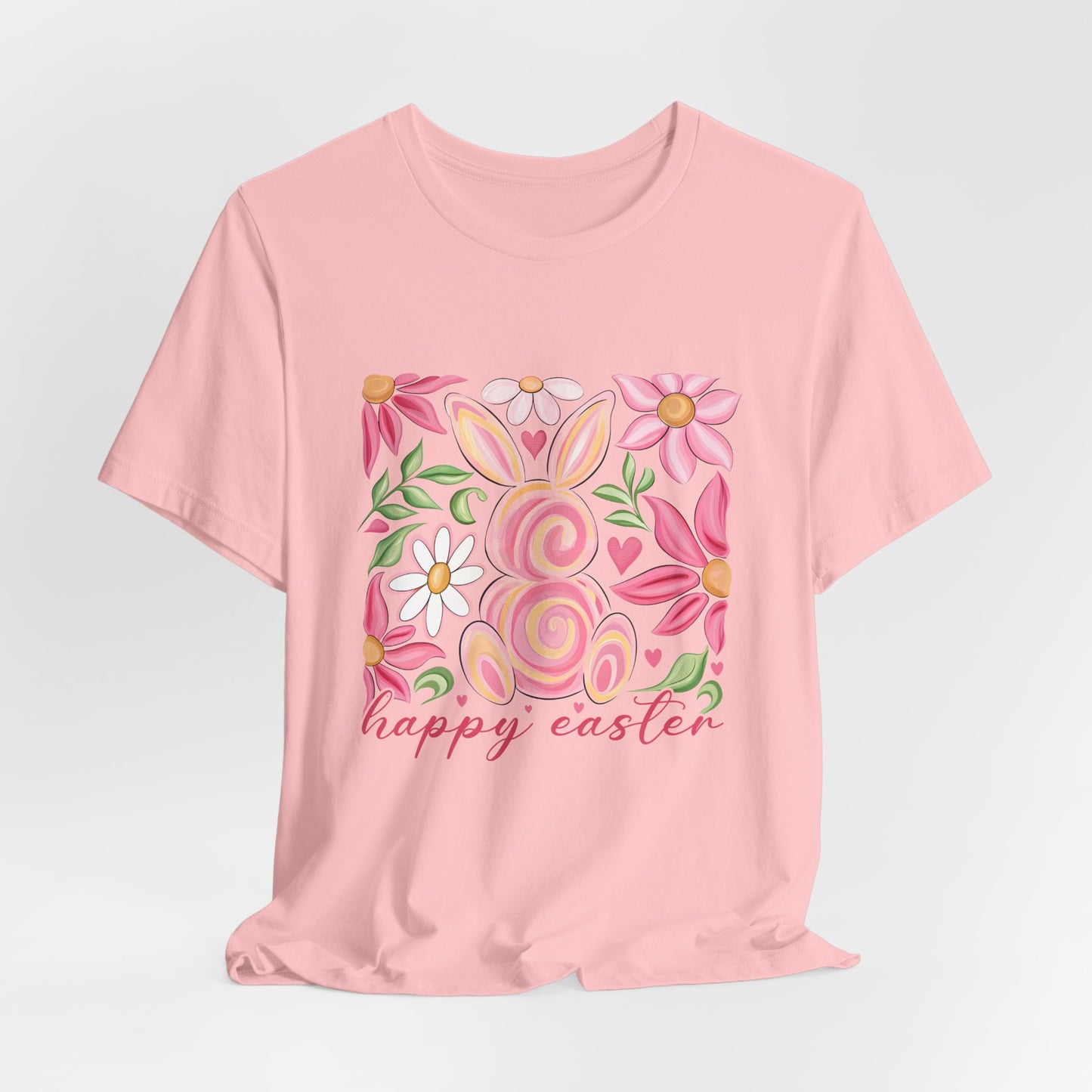Easter Floral Bunny T-Shirt — "Happy Easter" Pastel Spring Tee