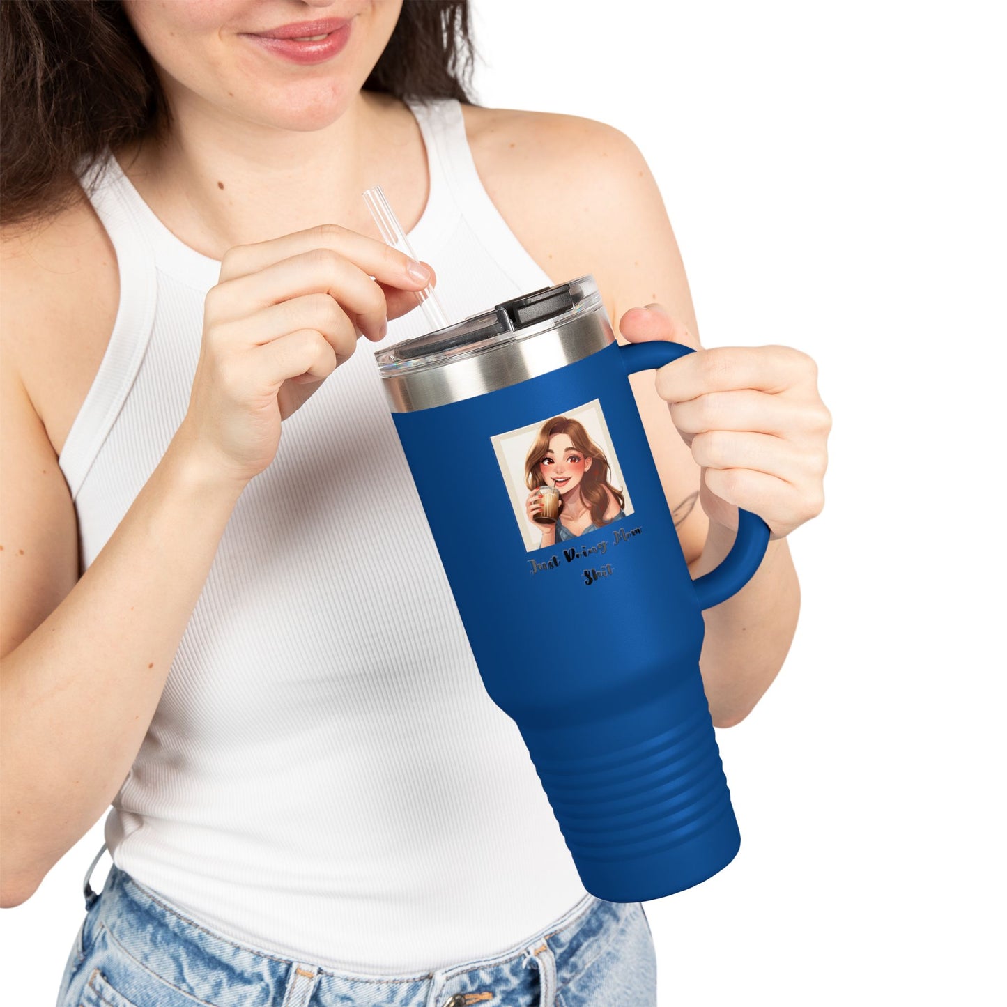 40oz Insulated Travel Mug – “Just Doing Mom Shit”