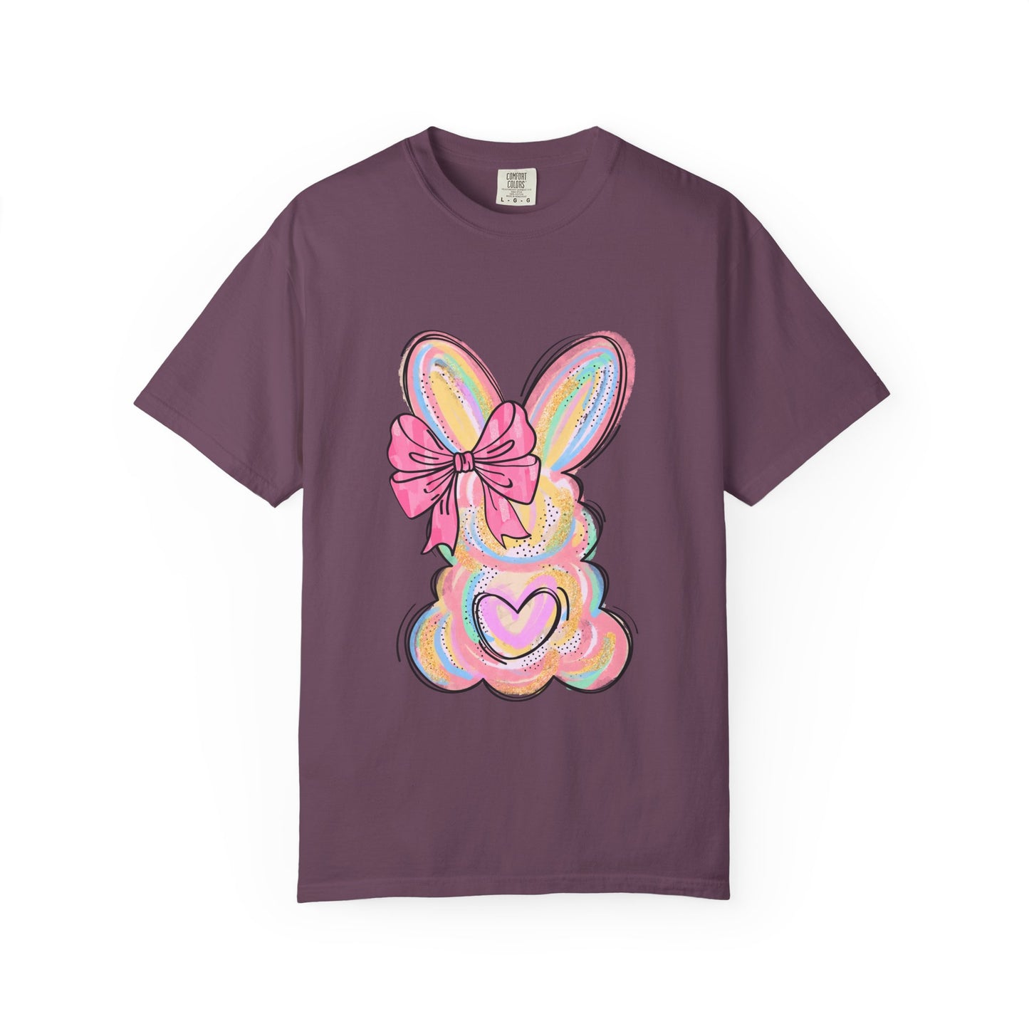 Easter Pastel Bunny T-Shirt — Cute Heart & Bow Graphic