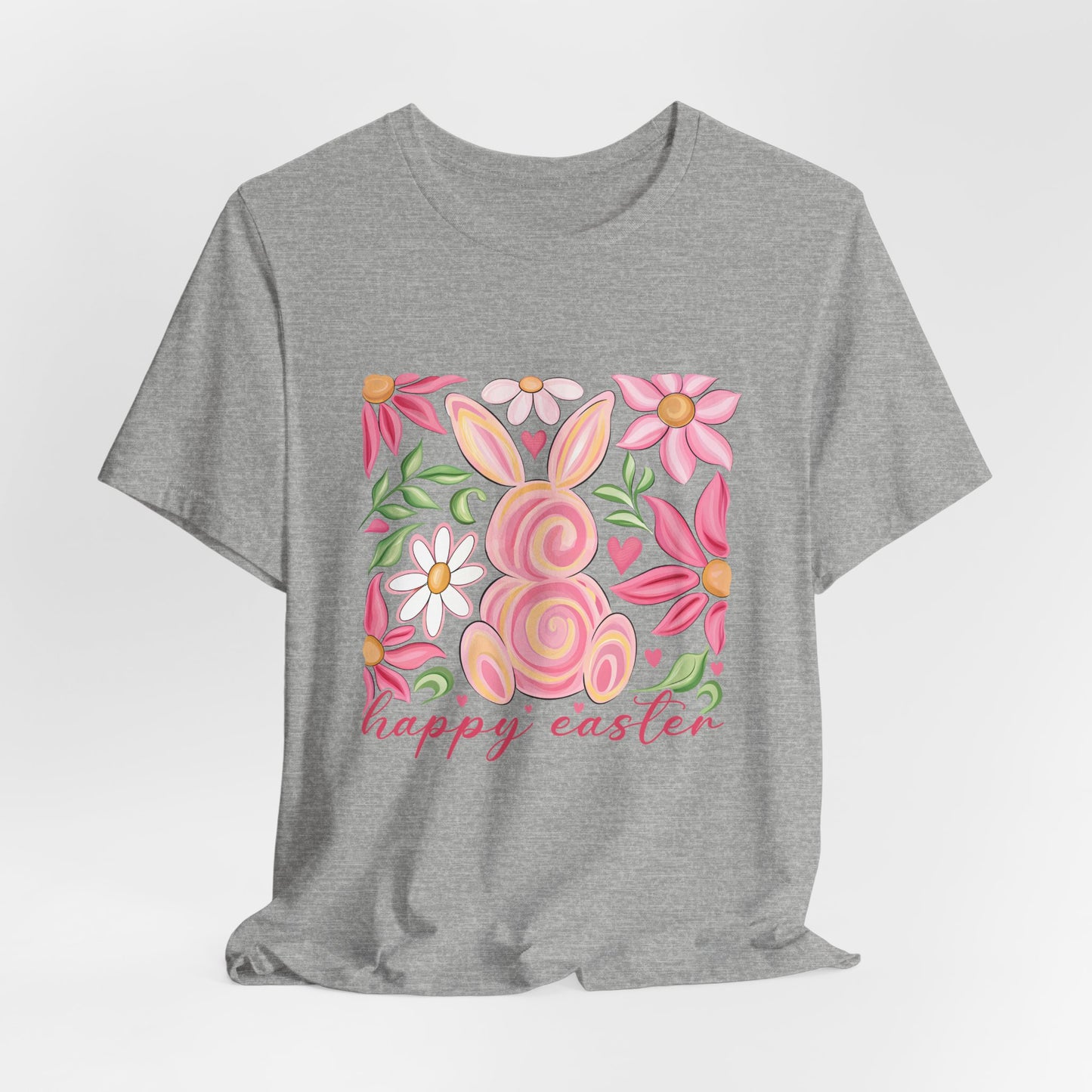 Easter Floral Bunny T-Shirt — "Happy Easter" Pastel Spring Tee