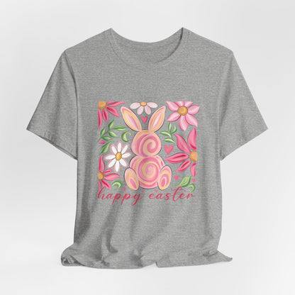 Easter Floral Bunny T-Shirt — "Happy Easter" Pastel Spring Tee