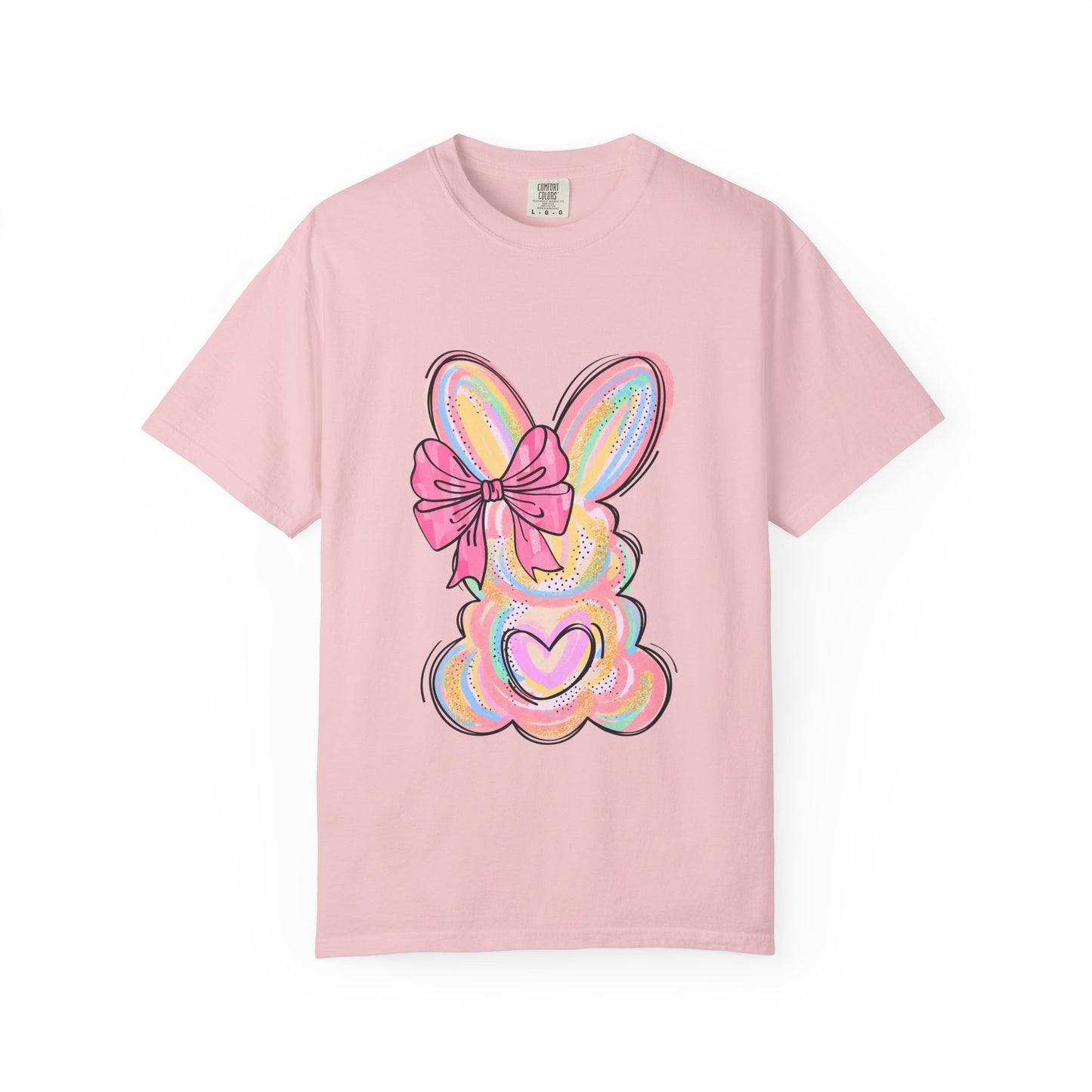 Easter Pastel Bunny T-Shirt — Cute Heart & Bow Graphic