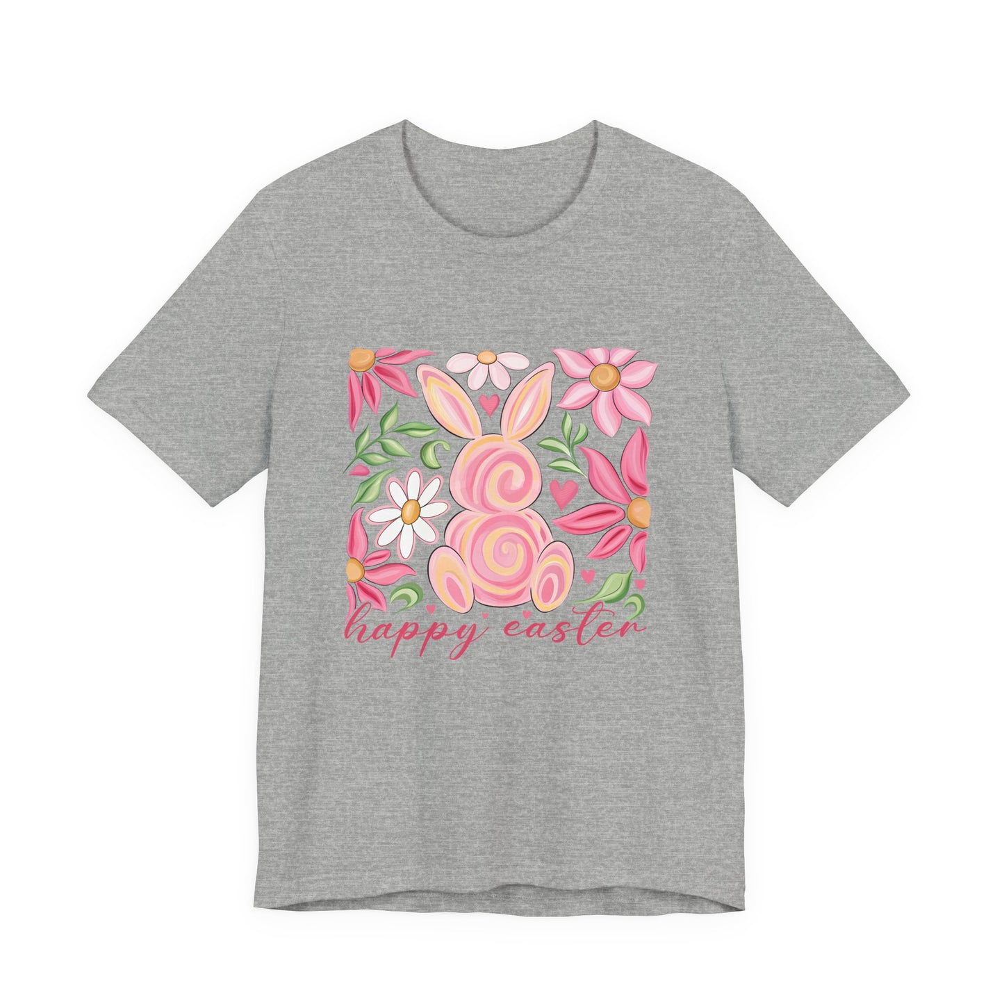 Easter Floral Bunny T-Shirt — "Happy Easter" Pastel Spring Tee
