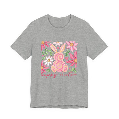 Easter Floral Bunny T-Shirt — "Happy Easter" Pastel Spring Tee
