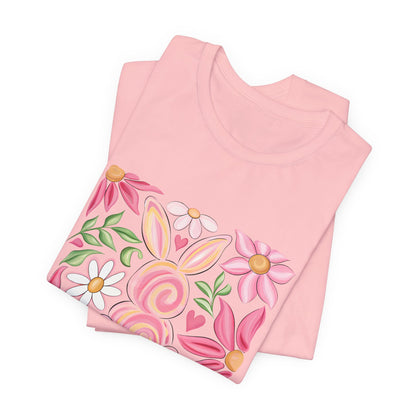 Easter Floral Bunny T-Shirt — "Happy Easter" Pastel Spring Tee