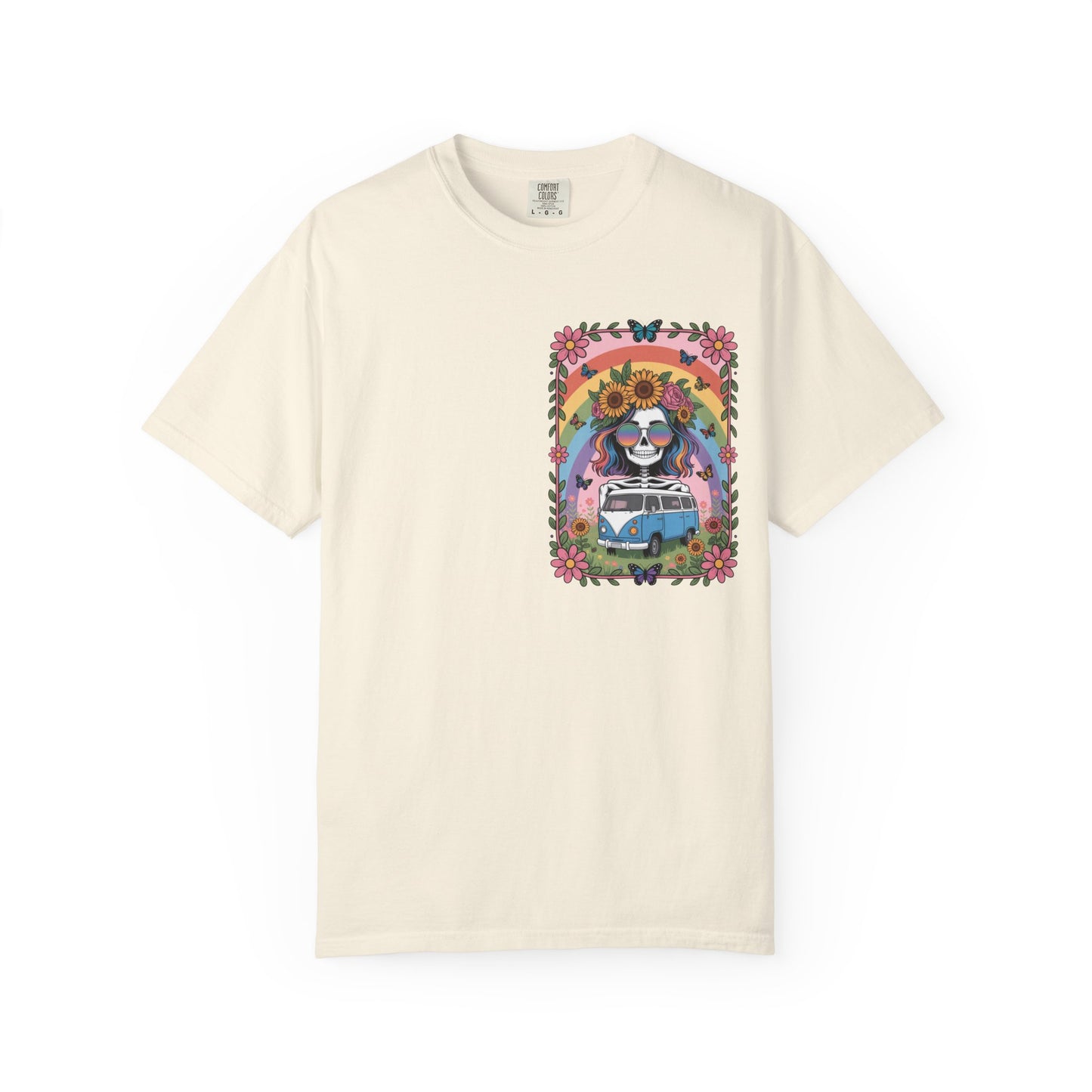 Day of the Dead VW Bus T-Shirt — Sugar Skull, Sunflower & Rainbow Hippie Tee