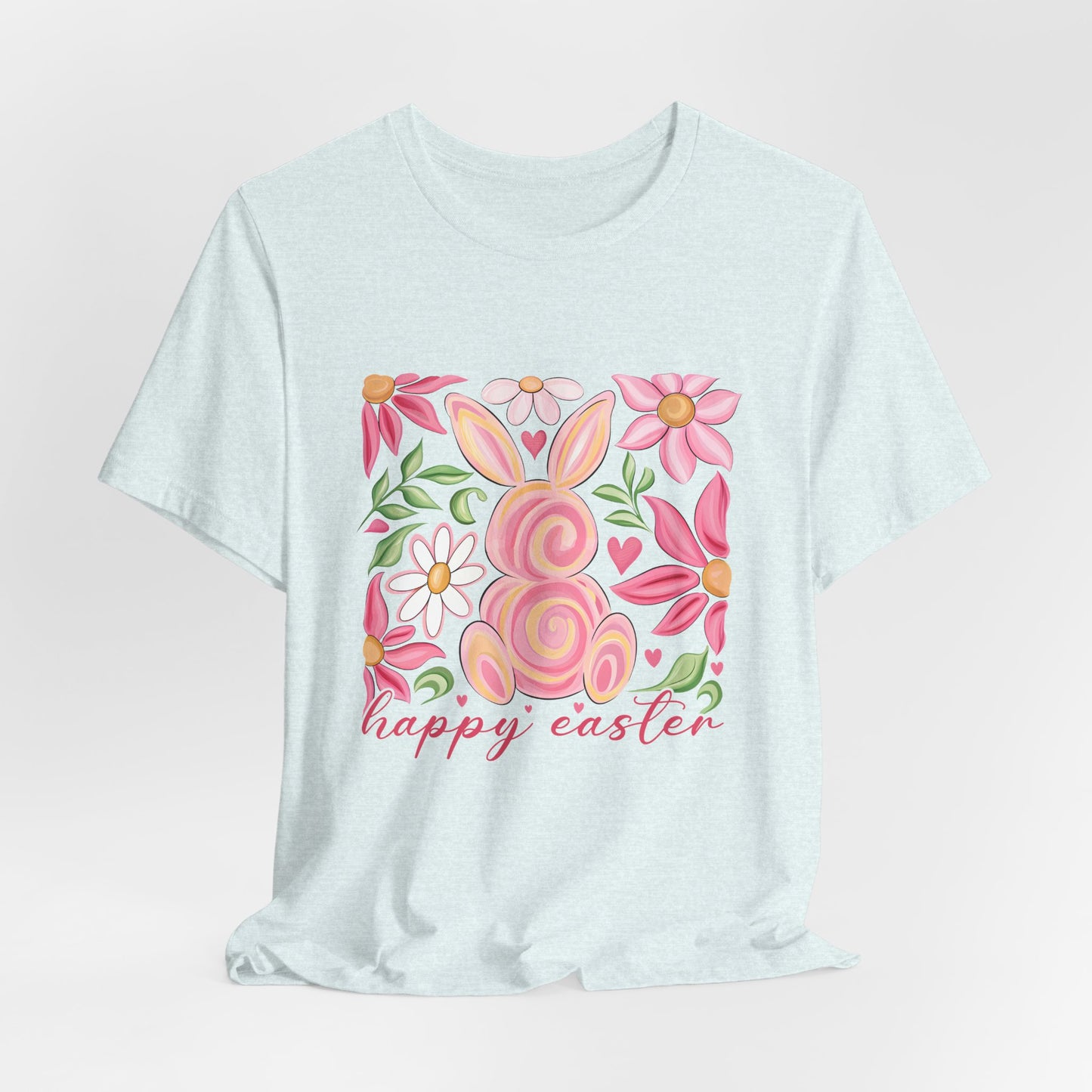 Easter Floral Bunny T-Shirt — "Happy Easter" Pastel Spring Tee