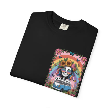 Day of the Dead VW Bus T-Shirt — Sugar Skull, Sunflower & Rainbow Hippie Tee