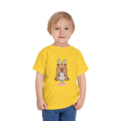 Toddler Tee — Cute Capybara Holding Easter Egg | "Happy Easter" Kids Shirt