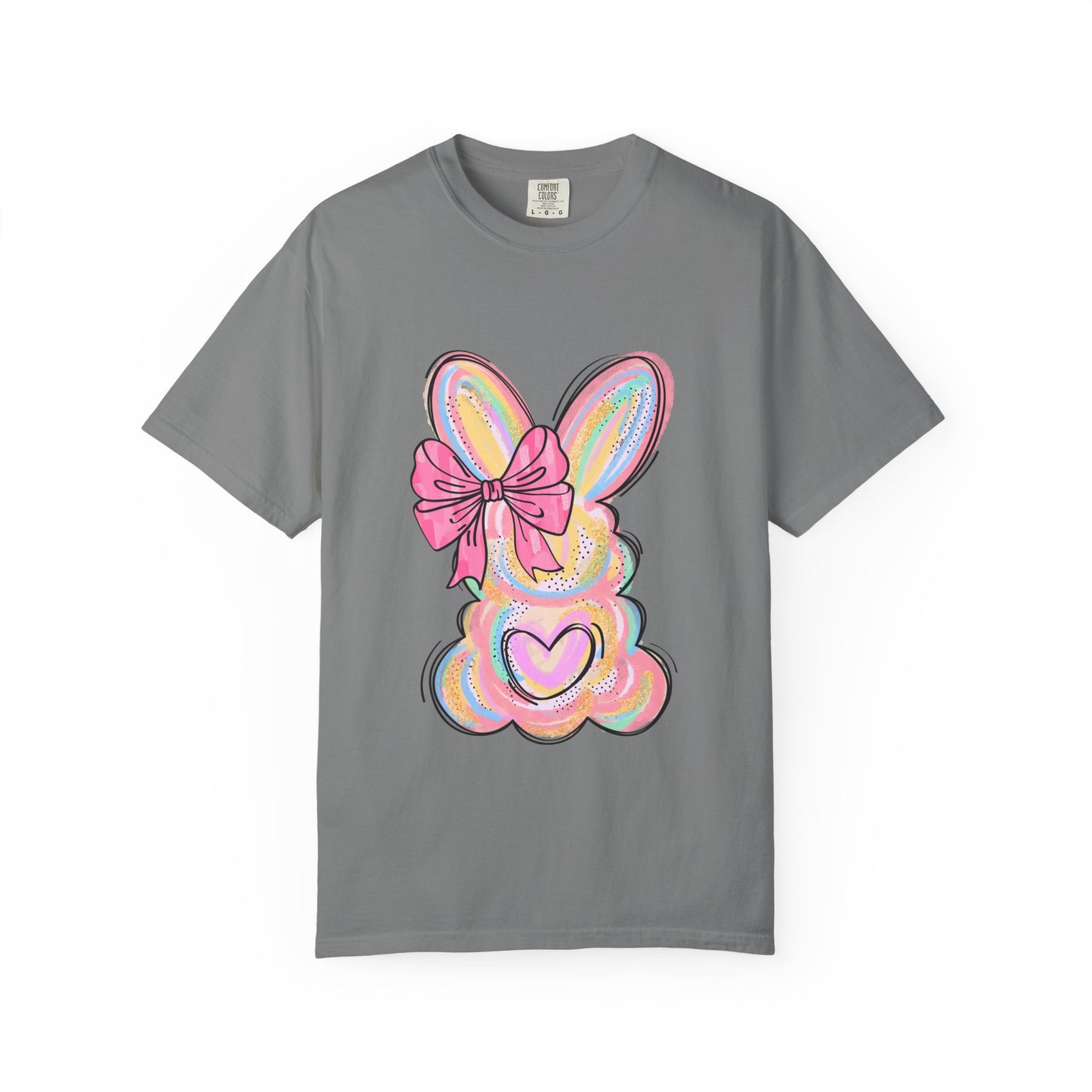 Easter Pastel Bunny T-Shirt — Cute Heart & Bow Graphic