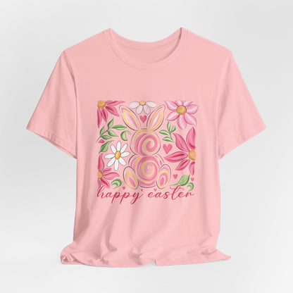 Easter Floral Bunny T-Shirt — "Happy Easter" Pastel Spring Tee