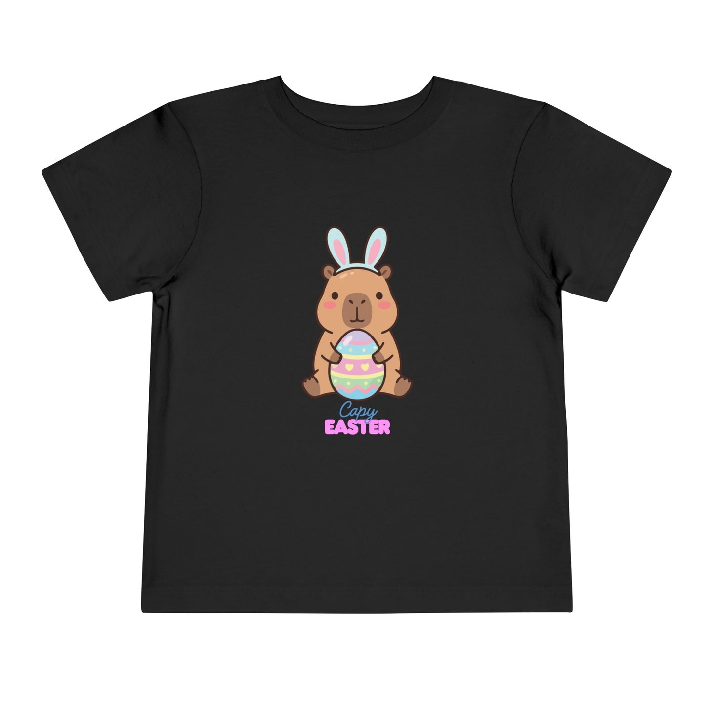 Toddler Tee — Cute Capybara Holding Easter Egg | "Happy Easter" Kids Shirt