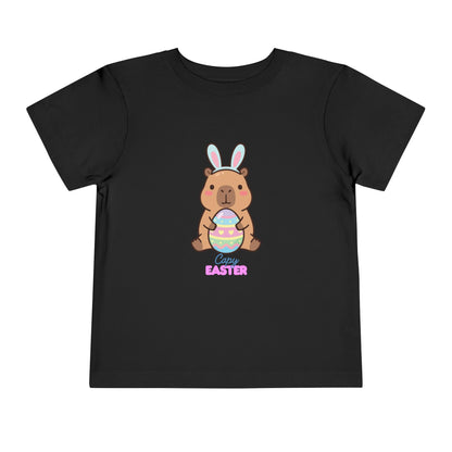 Toddler Tee — Cute Capybara Holding Easter Egg | "Happy Easter" Kids Shirt