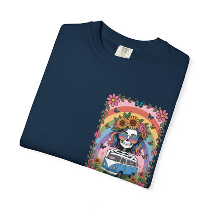 Day of the Dead VW Bus T-Shirt — Sugar Skull, Sunflower & Rainbow Hippie Tee