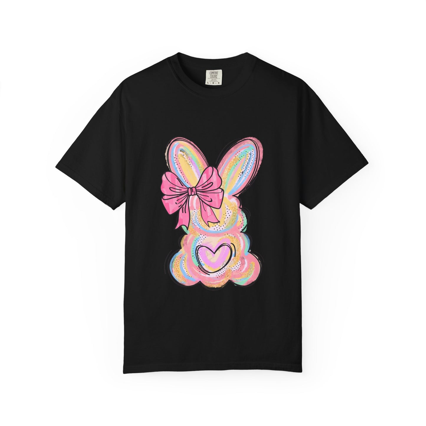 Easter Pastel Bunny T-Shirt — Cute Heart & Bow Graphic