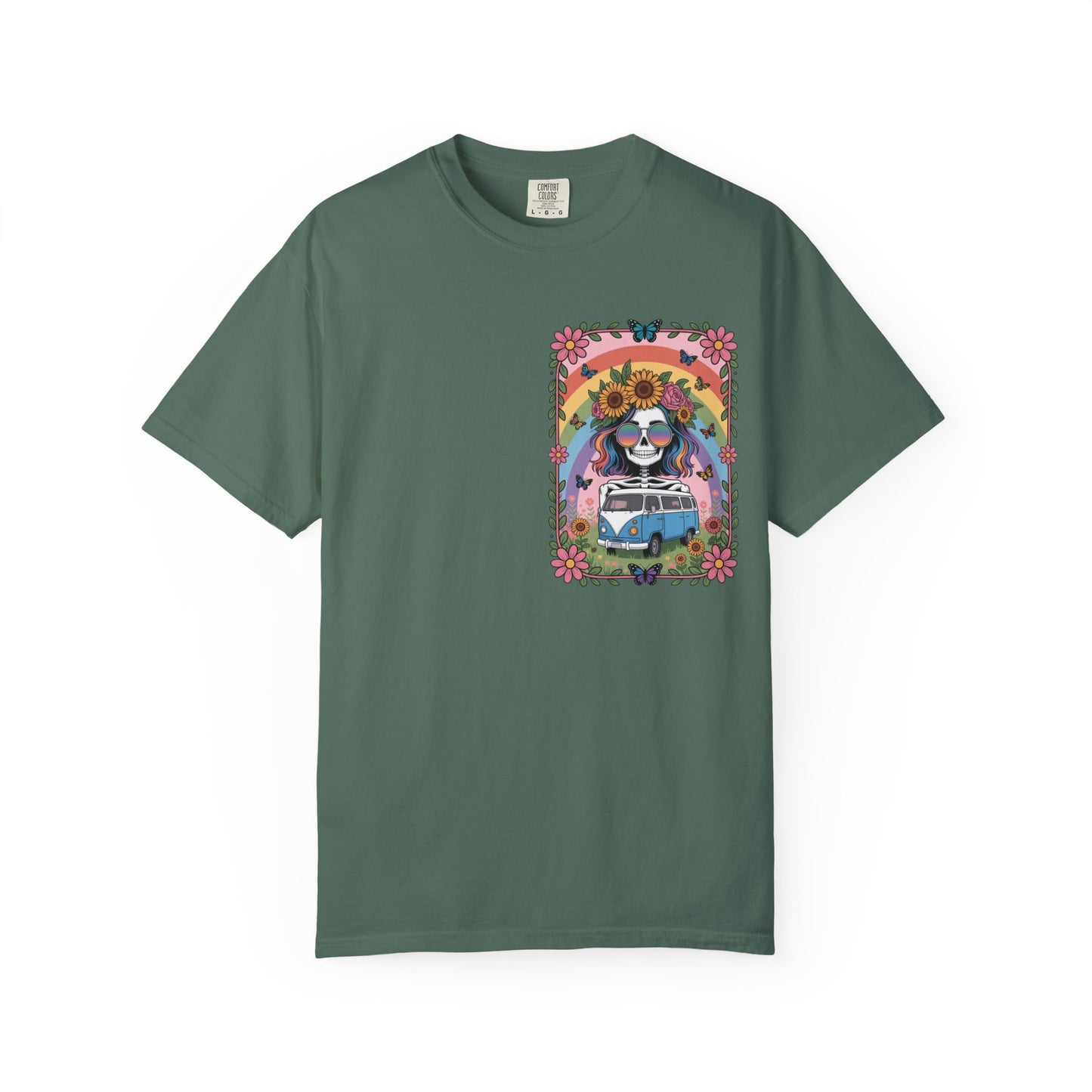 Day of the Dead VW Bus T-Shirt — Sugar Skull, Sunflower & Rainbow Hippie Tee