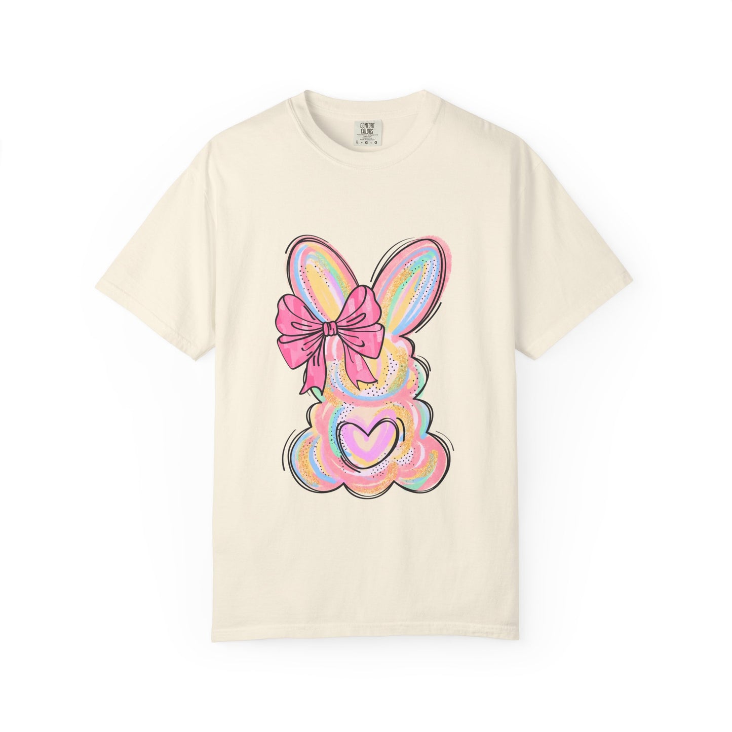 Easter Pastel Bunny T-Shirt — Cute Heart & Bow Graphic