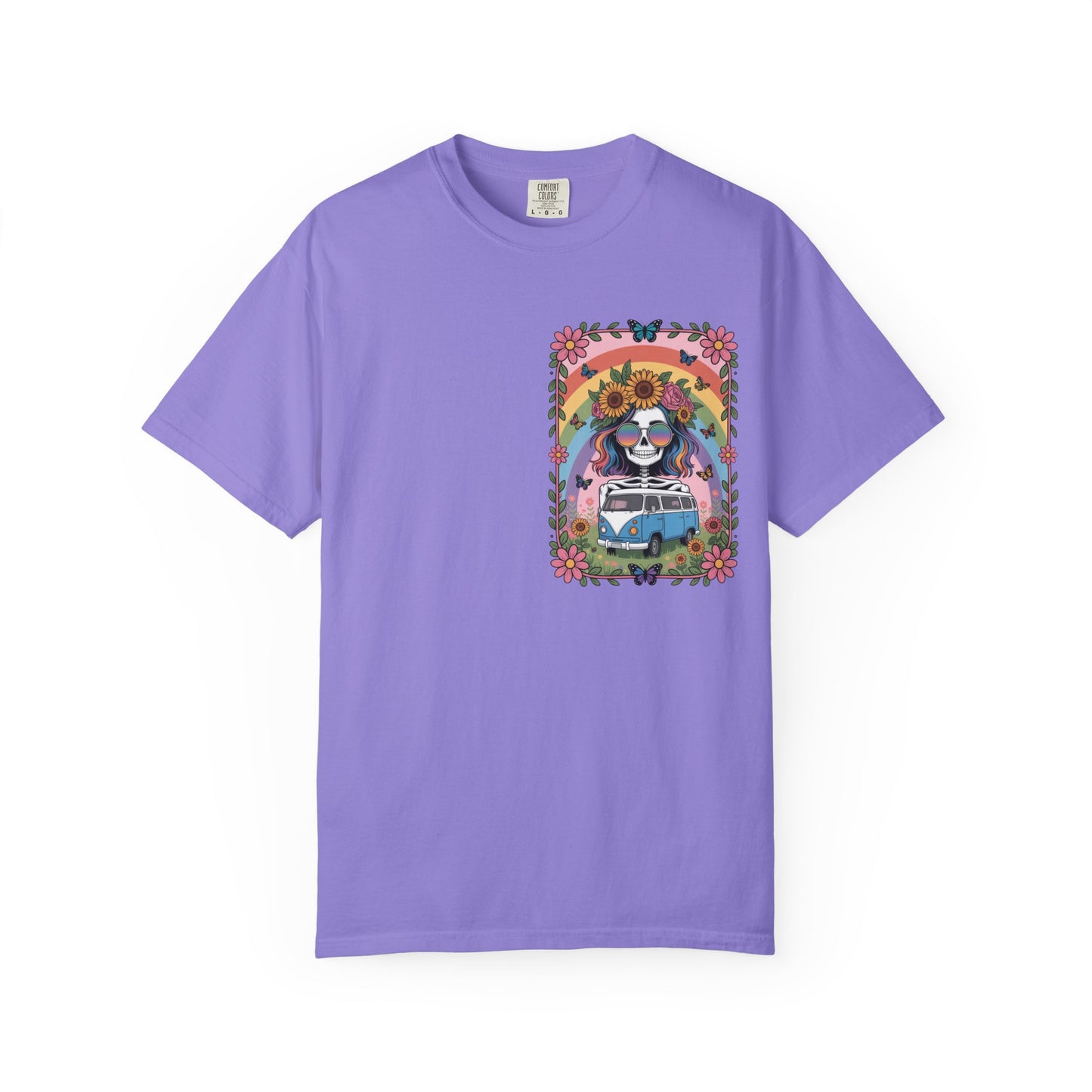 Day of the Dead VW Bus T-Shirt — Sugar Skull, Sunflower & Rainbow Hippie Tee