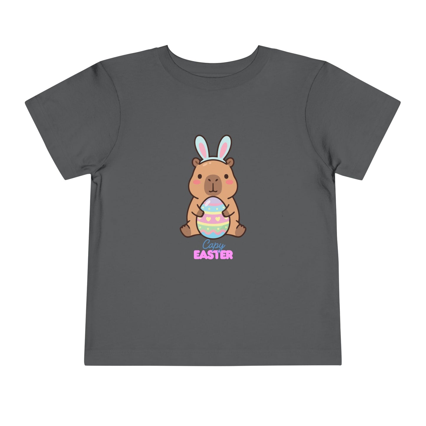 Toddler Tee — Cute Capybara Holding Easter Egg | "Happy Easter" Kids Shirt