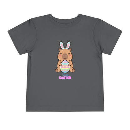Toddler Tee — Cute Capybara Holding Easter Egg | "Happy Easter" Kids Shirt