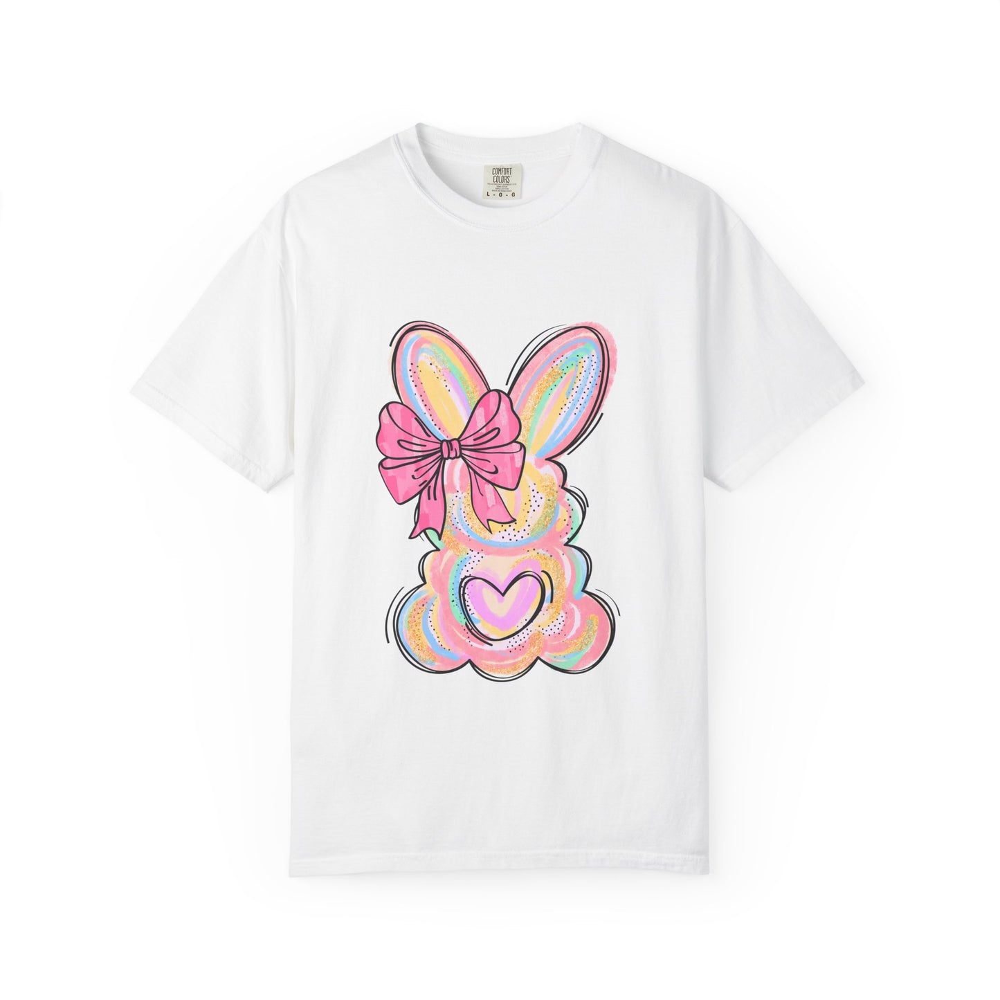 Easter Pastel Bunny T-Shirt — Cute Heart & Bow Graphic