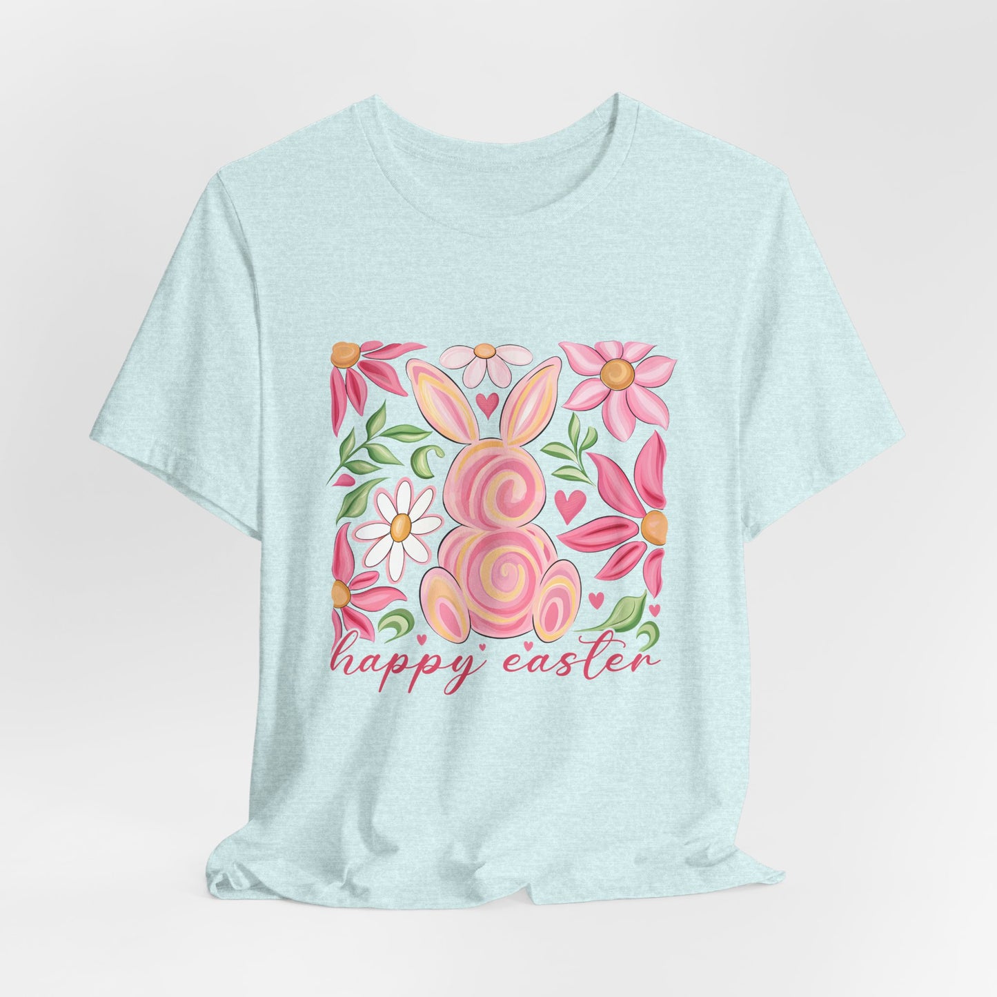 Easter Floral Bunny T-Shirt — "Happy Easter" Pastel Spring Tee