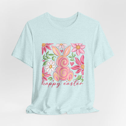 Easter Floral Bunny T-Shirt — "Happy Easter" Pastel Spring Tee