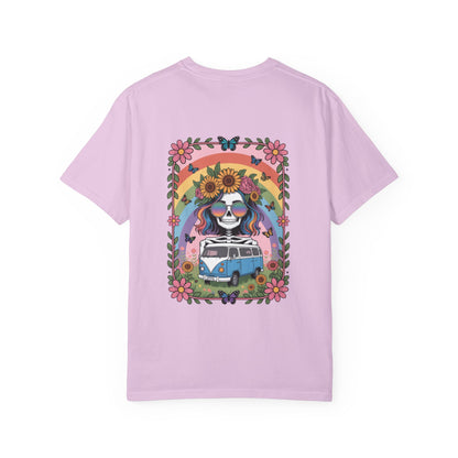 Day of the Dead VW Bus T-Shirt — Sugar Skull, Sunflower & Rainbow Hippie Tee