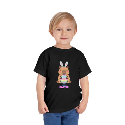 Toddler Tee — Cute Capybara Holding Easter Egg | "Happy Easter" Kids Shirt