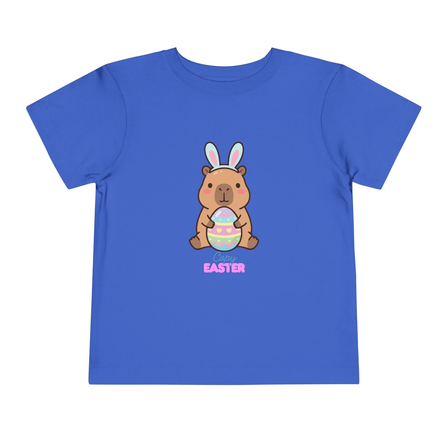 Toddler Tee — Cute Capybara Holding Easter Egg | "Happy Easter" Kids Shirt