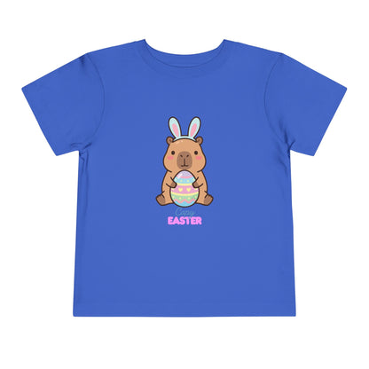 Toddler Tee — Cute Capybara Holding Easter Egg | "Happy Easter" Kids Shirt