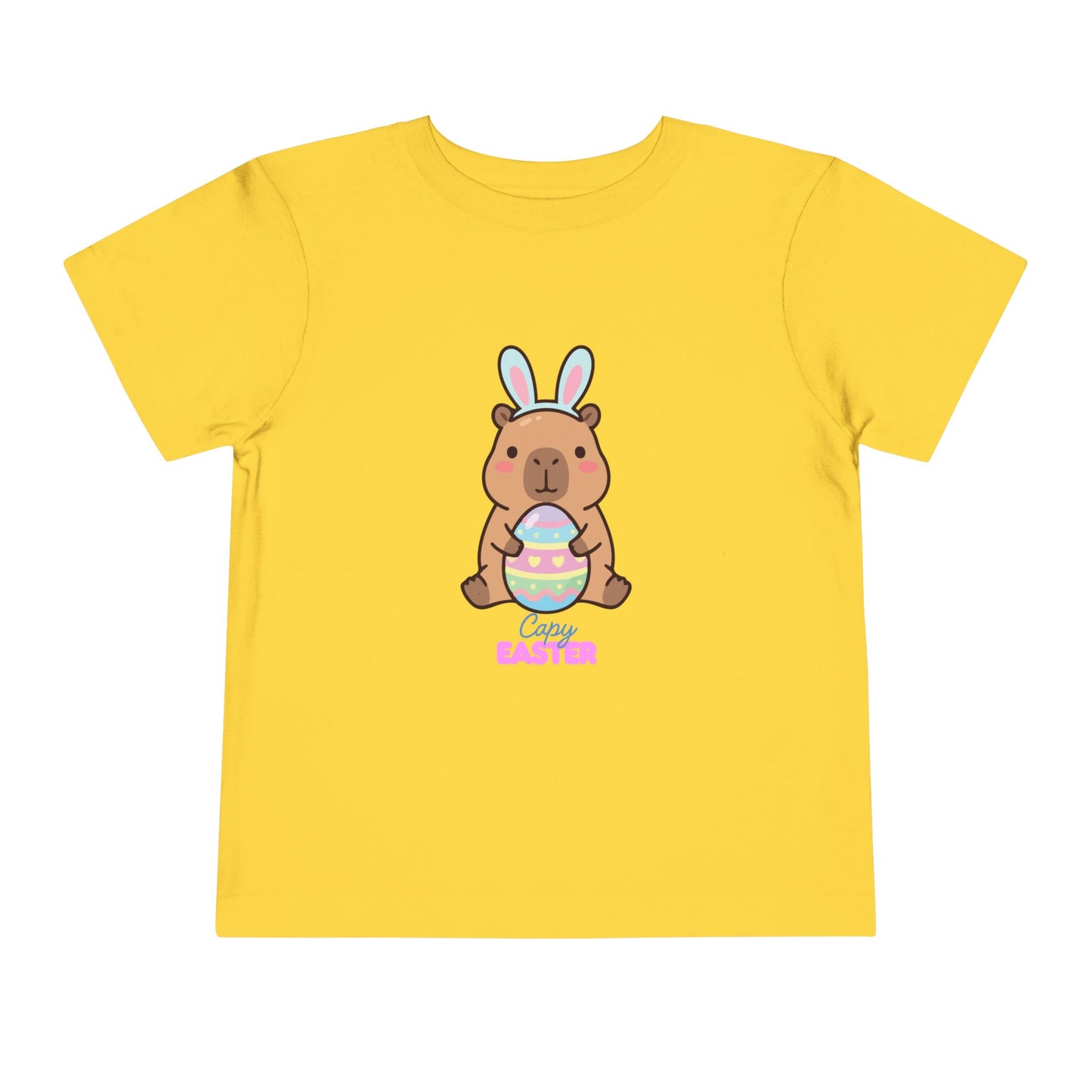 Toddler Tee — Cute Capybara Holding Easter Egg | "Happy Easter" Kids Shirt