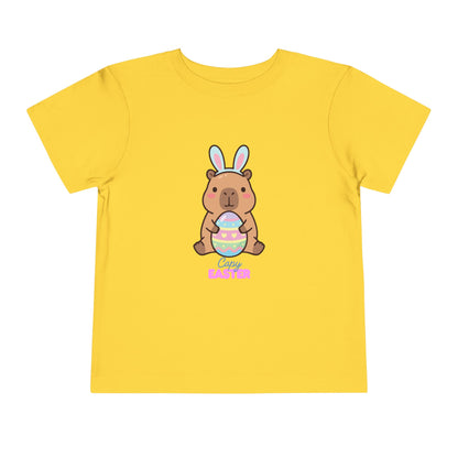 Toddler Tee — Cute Capybara Holding Easter Egg | "Happy Easter" Kids Shirt
