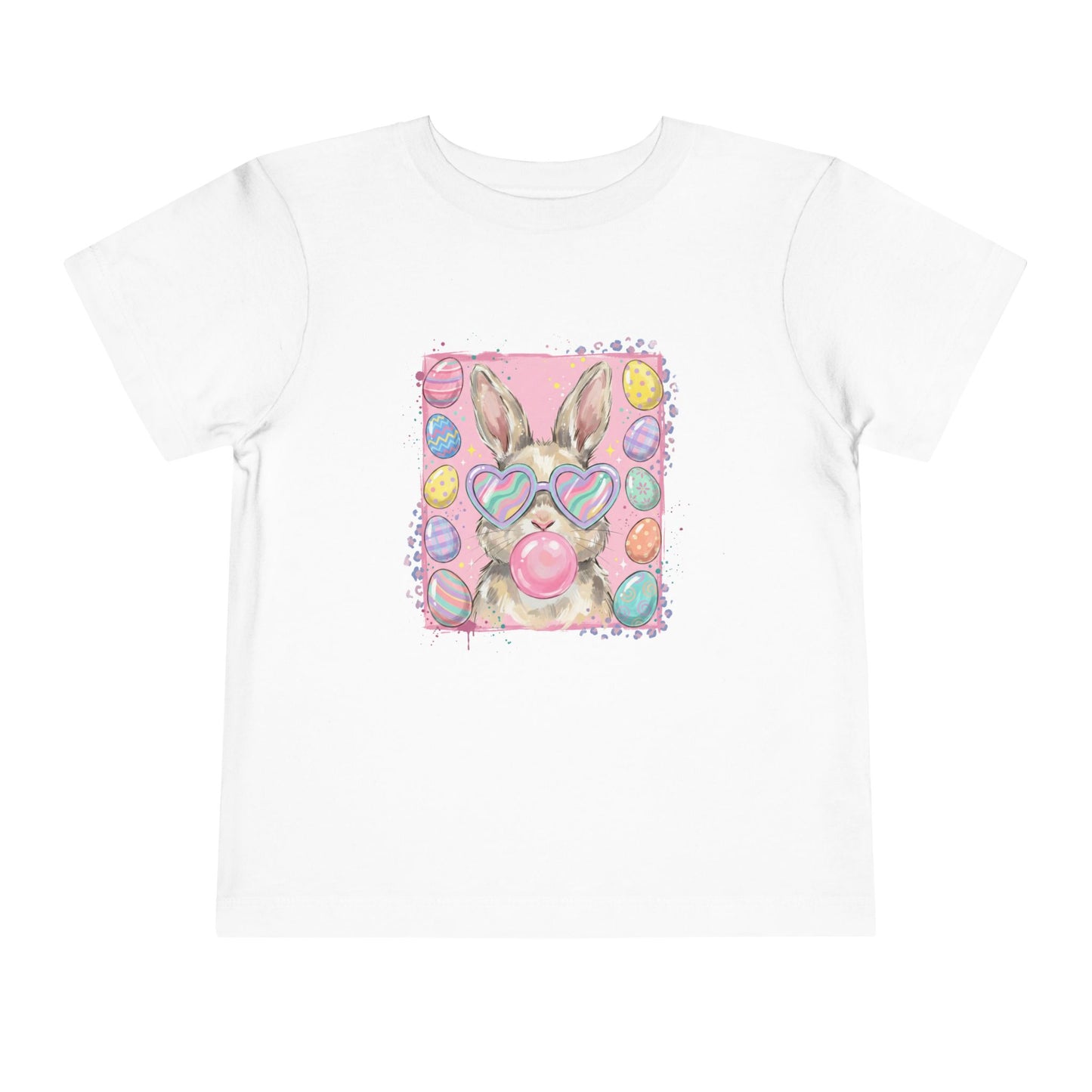 Toddler Tee — Pastel Bunny with Heart Sunglasses & Bubbles Cute Kids Shirt