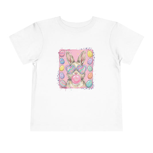 Toddler Tee — Pastel Bunny with Heart Sunglasses & Bubbles Cute Kids Shirt