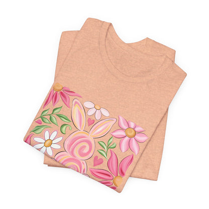 Easter Floral Bunny T-Shirt — "Happy Easter" Pastel Spring Tee