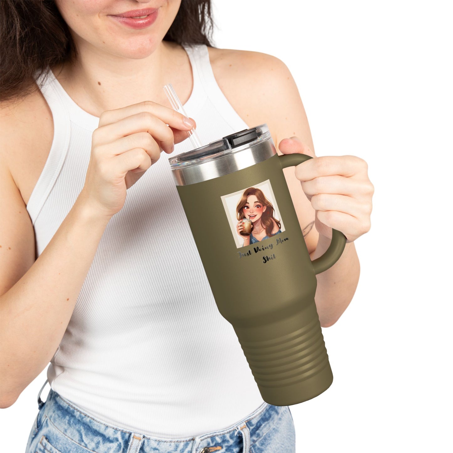 40oz Insulated Travel Mug – “Just Doing Mom Shit”