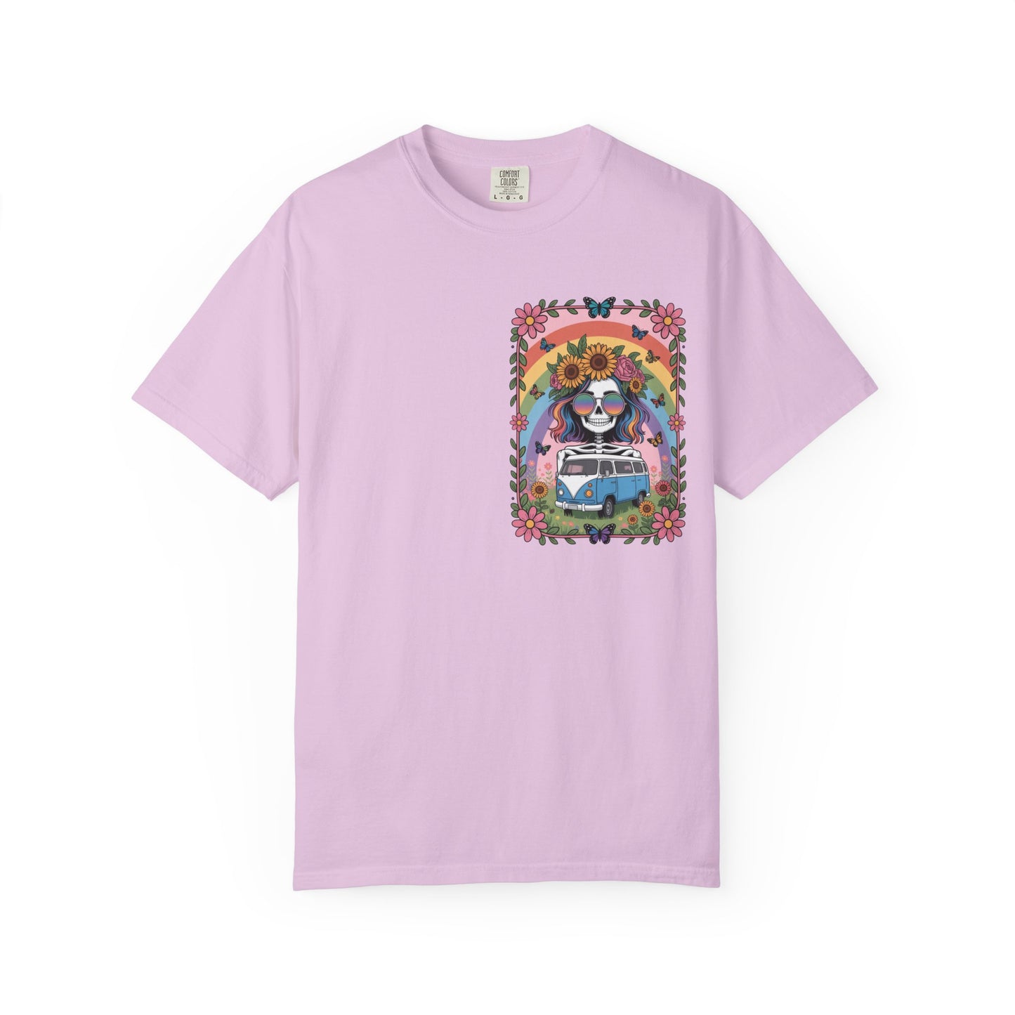 Day of the Dead VW Bus T-Shirt — Sugar Skull, Sunflower & Rainbow Hippie Tee