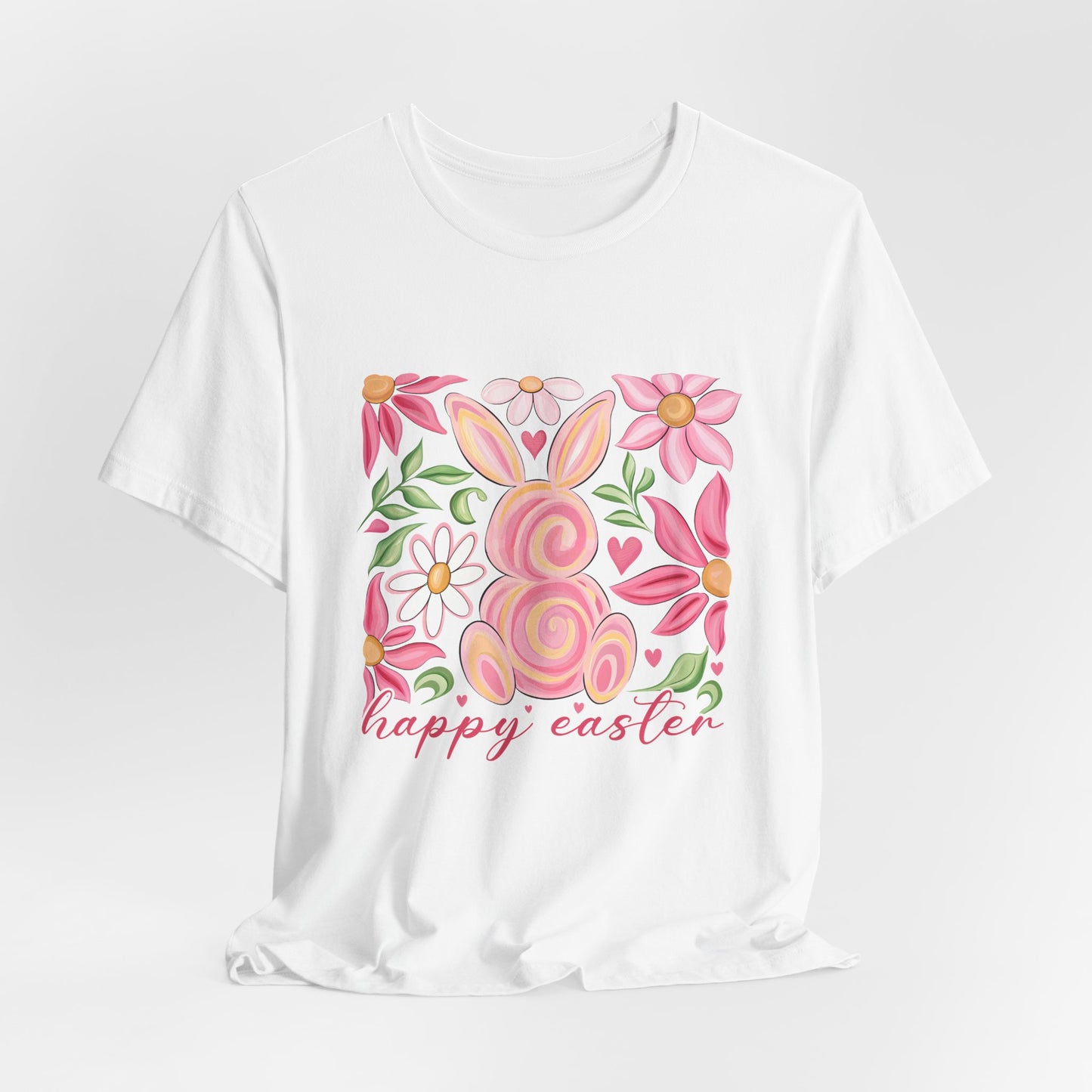 Easter Floral Bunny T-Shirt — "Happy Easter" Pastel Spring Tee