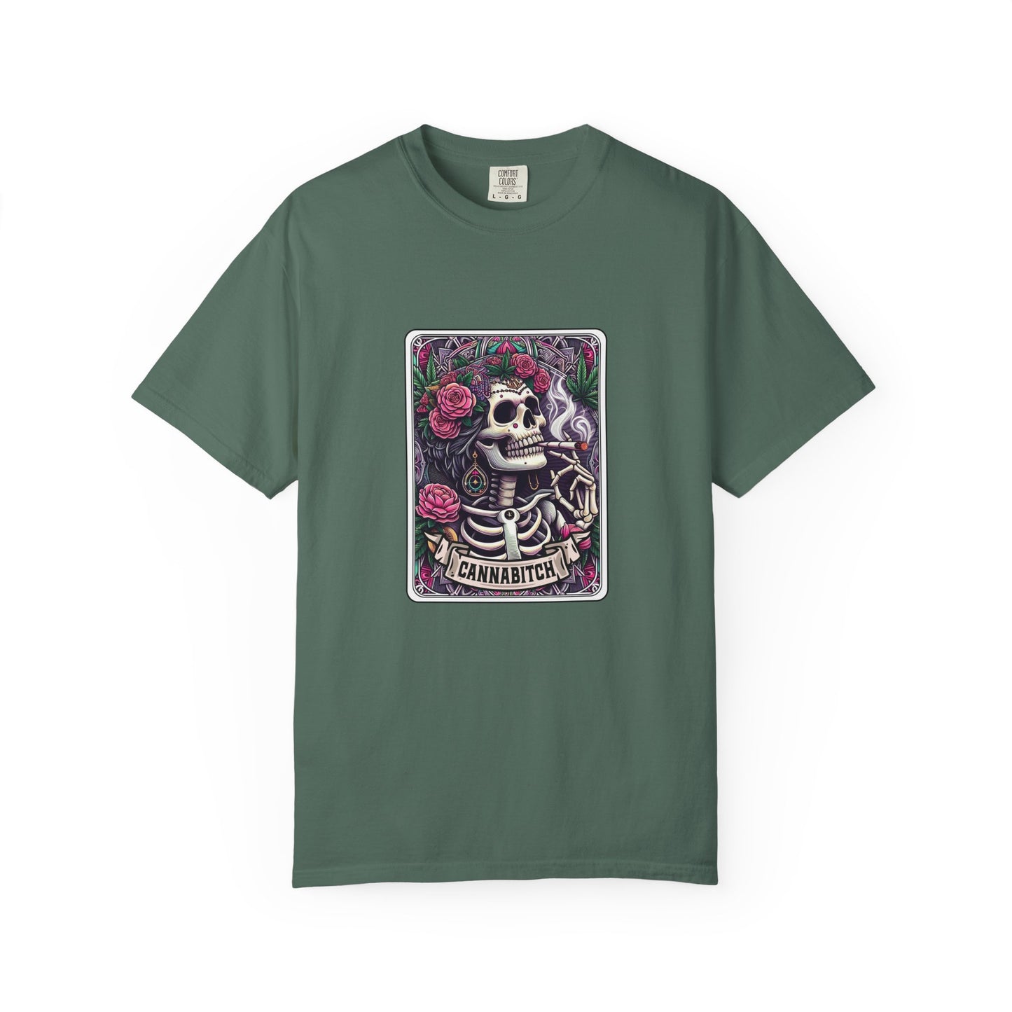 T‑Shirt — 'Cannabitch' Skull & Roses Graphic Tee