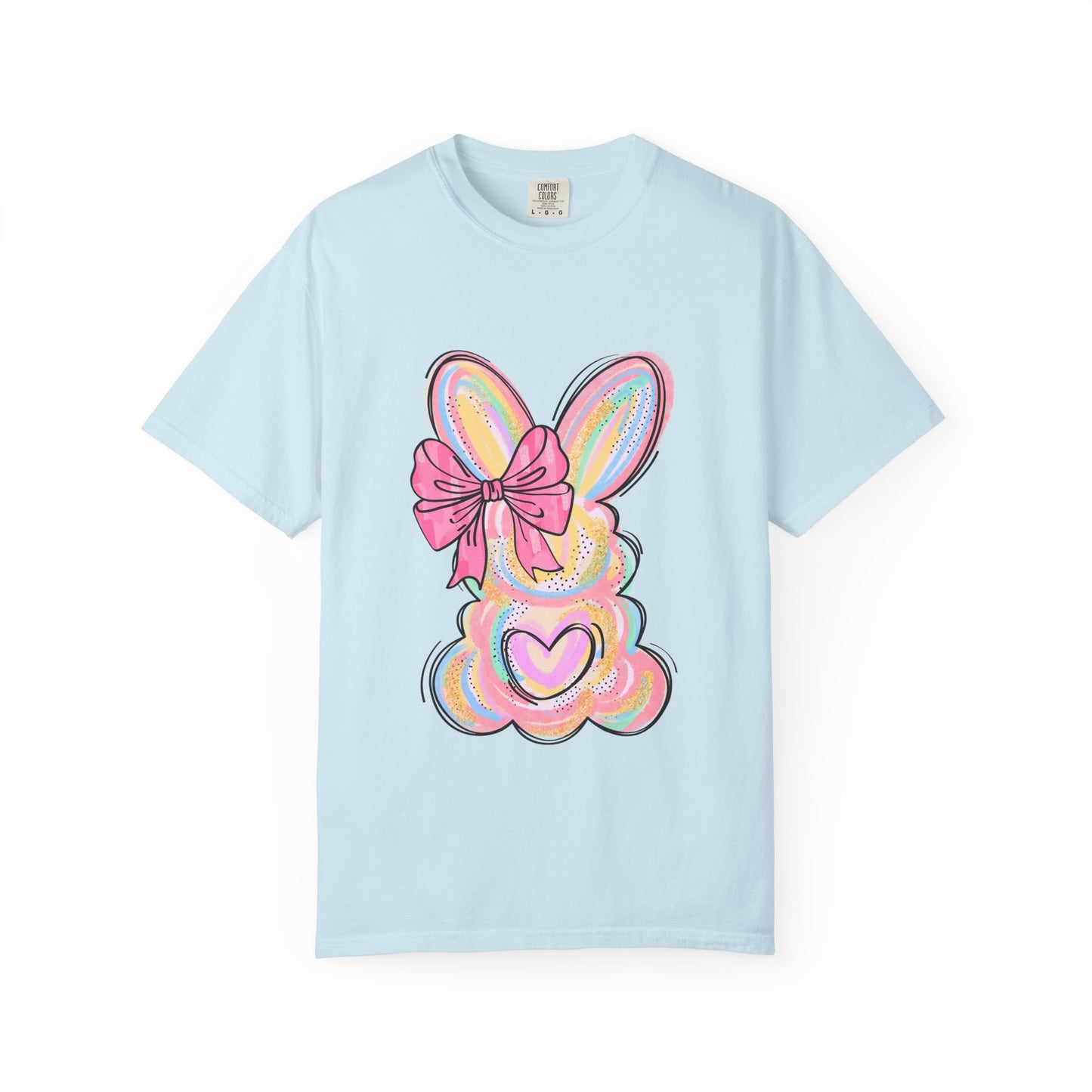 Easter Pastel Bunny T-Shirt — Cute Heart & Bow Graphic