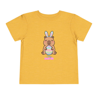 Toddler Tee — Cute Capybara Holding Easter Egg | "Happy Easter" Kids Shirt