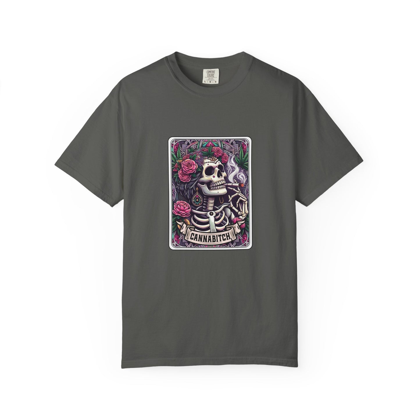 T‑Shirt — 'Cannabitch' Skull & Roses Graphic Tee