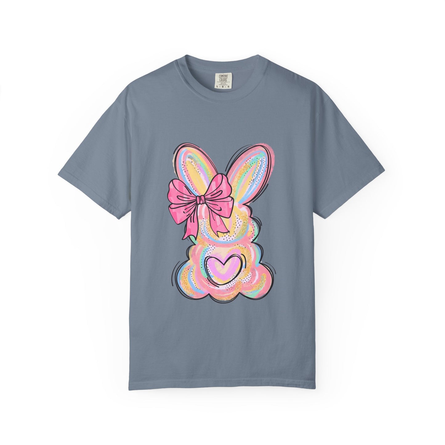 Easter Pastel Bunny T-Shirt — Cute Heart & Bow Graphic