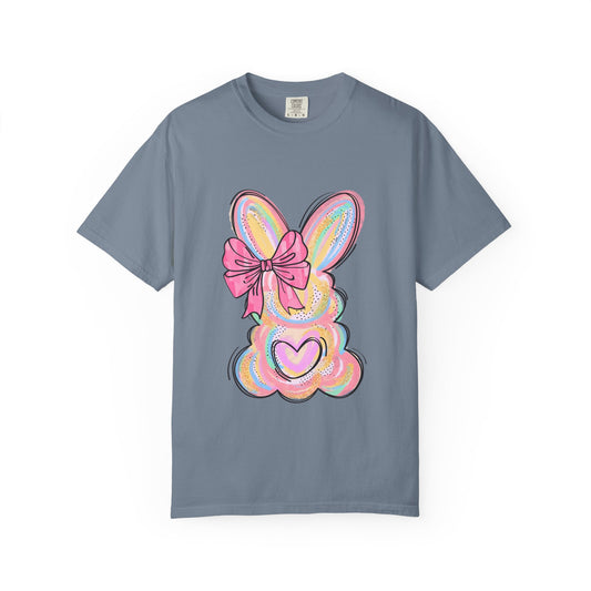 Easter Pastel Bunny T-Shirt — Cute Heart & Bow Graphic