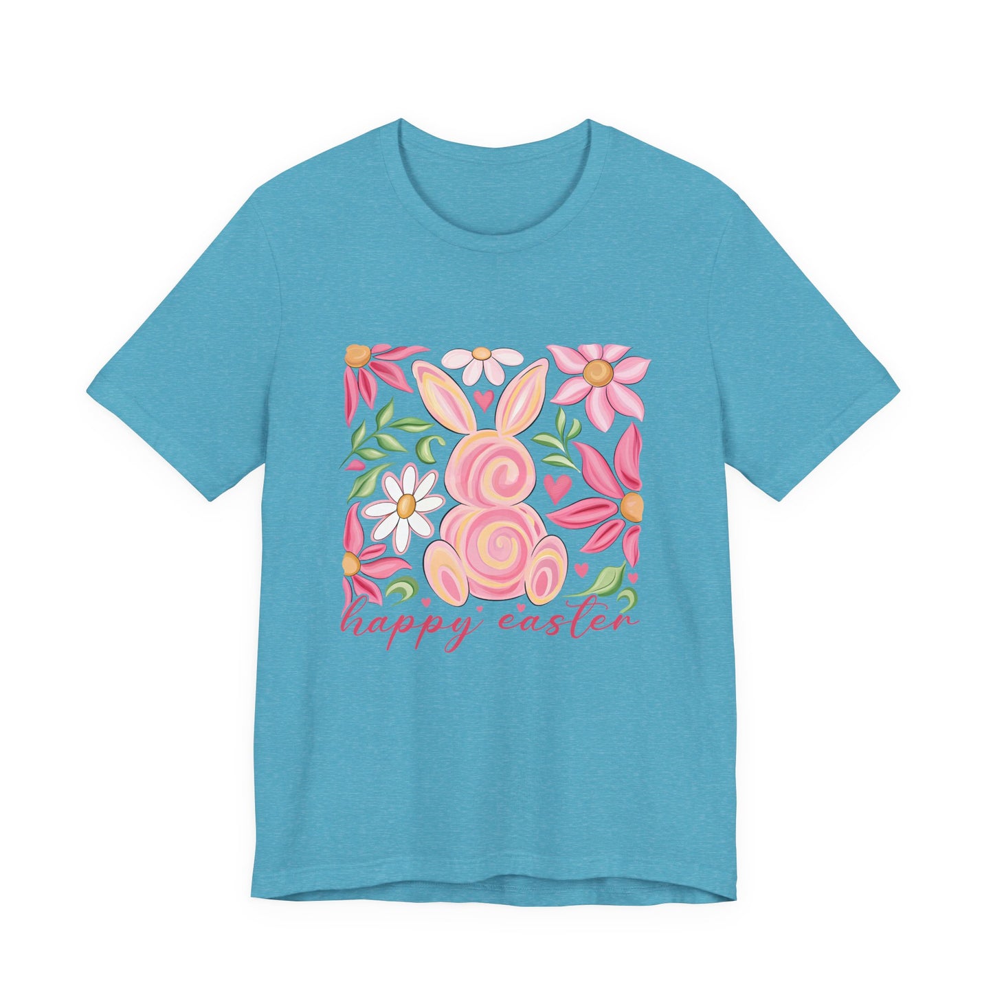 Easter Floral Bunny T-Shirt — "Happy Easter" Pastel Spring Tee