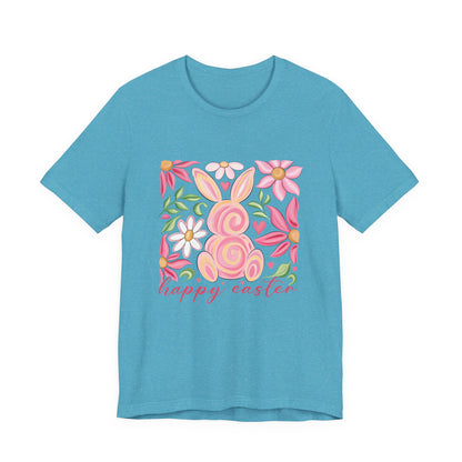Easter Floral Bunny T-Shirt — "Happy Easter" Pastel Spring Tee