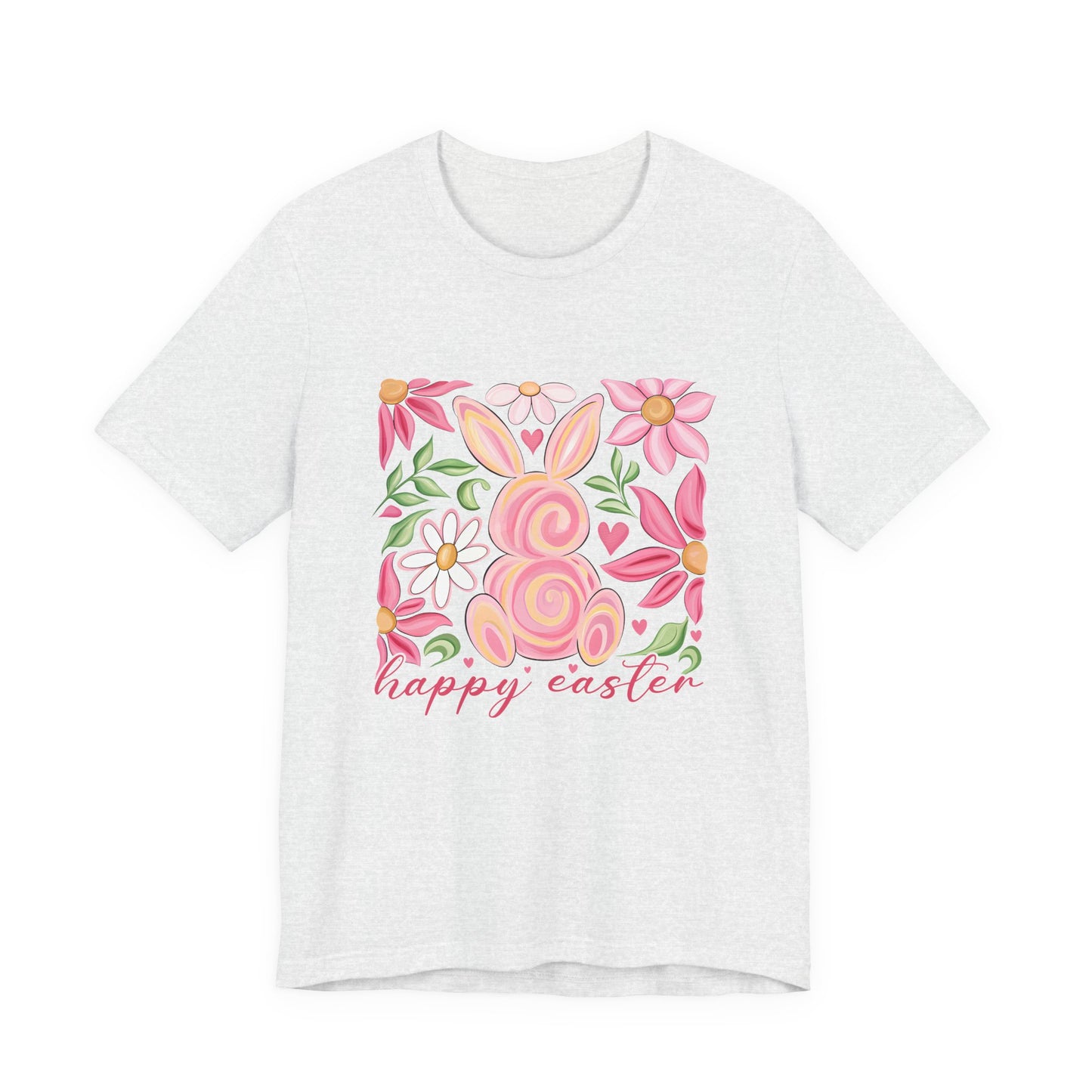Easter Floral Bunny T-Shirt — "Happy Easter" Pastel Spring Tee