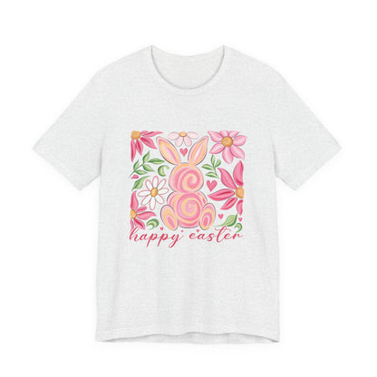 Easter Floral Bunny T-Shirt — "Happy Easter" Pastel Spring Tee