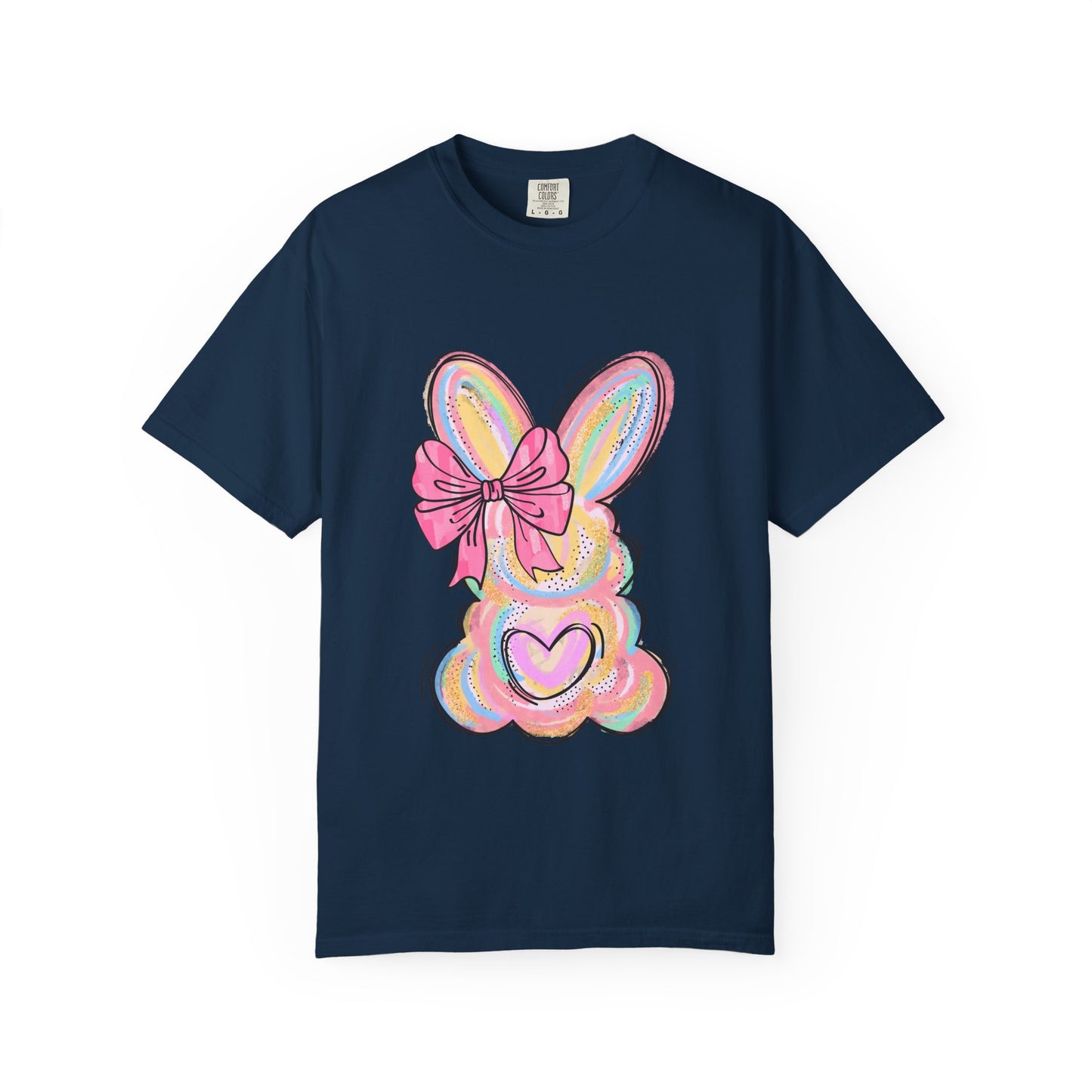 Easter Pastel Bunny T-Shirt — Cute Heart & Bow Graphic